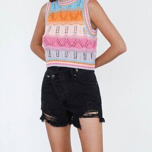 Insane Gene High Waist Crossover Denim Mom Shorts